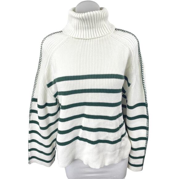 Hyacinth House Sweaters - Hyacinth House White Black Striped Turtleneck Knit Long Sleeve Sweater Top Sz M